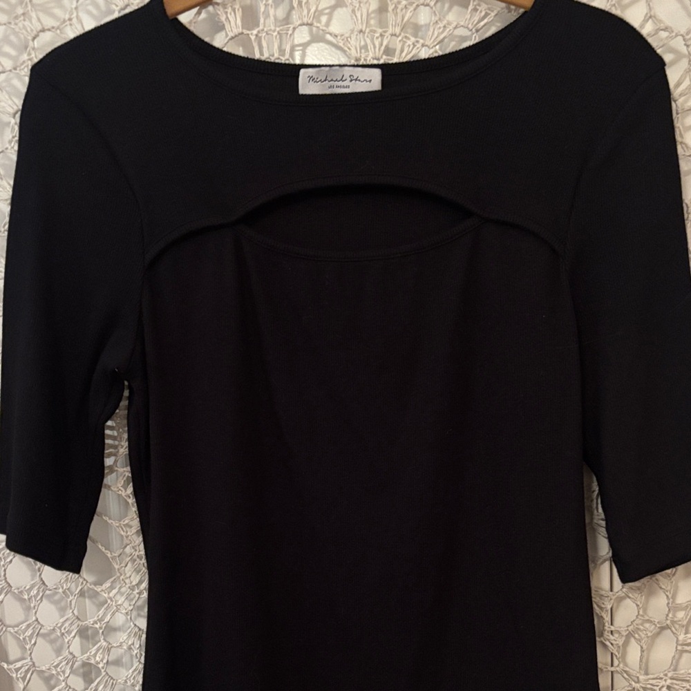 Michael Stars Black Cutout 3/4 sleeve Size Medium A00322 - Picture 6 of 7